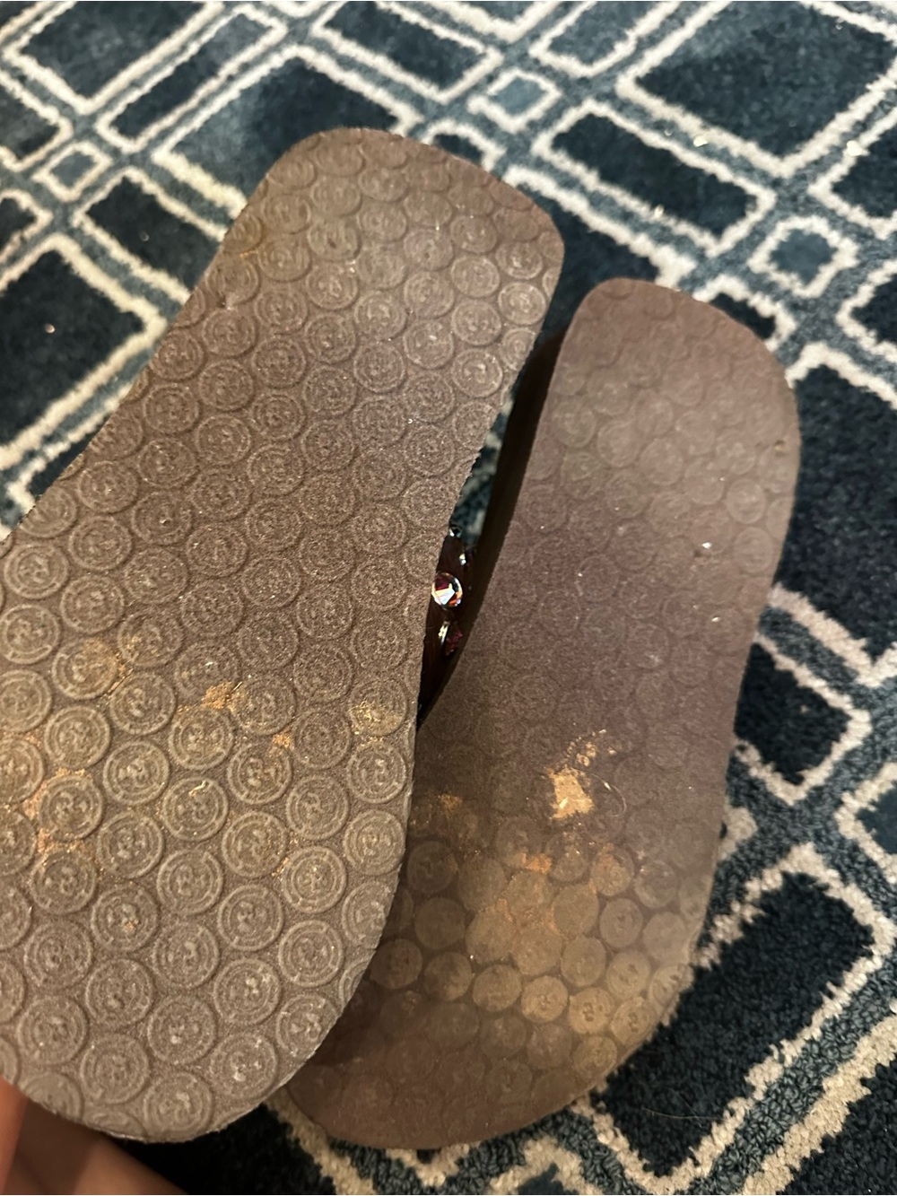 Brown Rhinestone Embellished Women’s Thong Sandals - Picture 2 of 2
